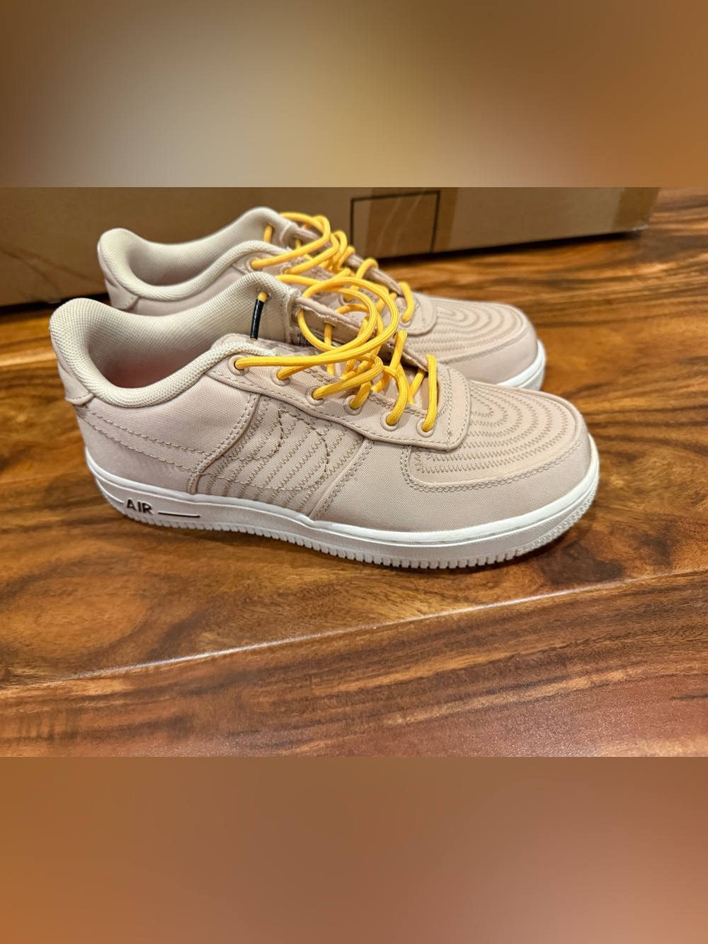 Nike Beige Low-Top Sneakers with Yellow Laces